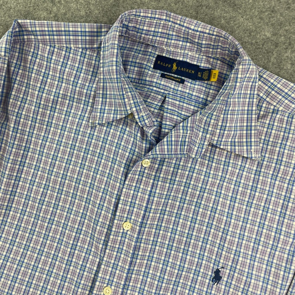 Ralph Lauren Mens Button Down Shirt XLT Blue Plaid Long Sleeve